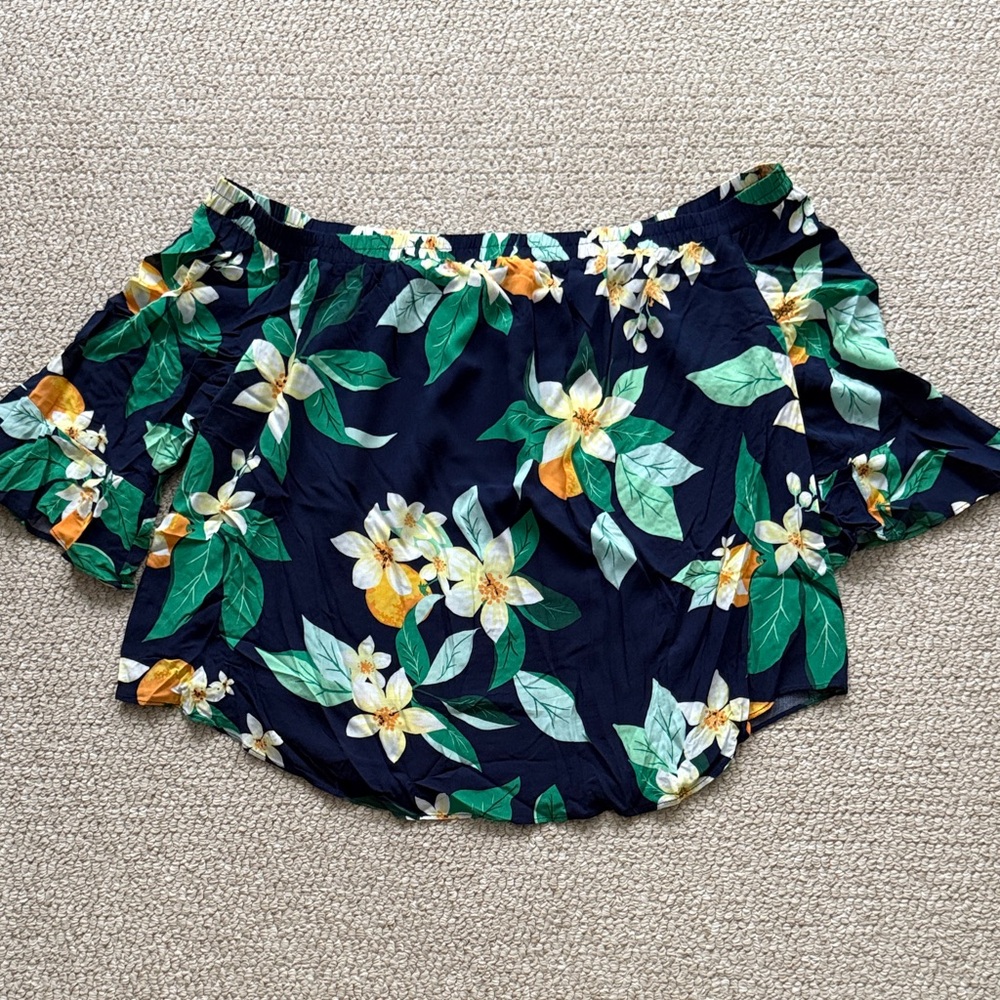 Old Navy Off the Shoulder Navy Floral 3/4 Sleeve Blouse
